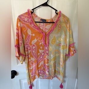 Democracy Pink and Orange Floral Blouse XS
